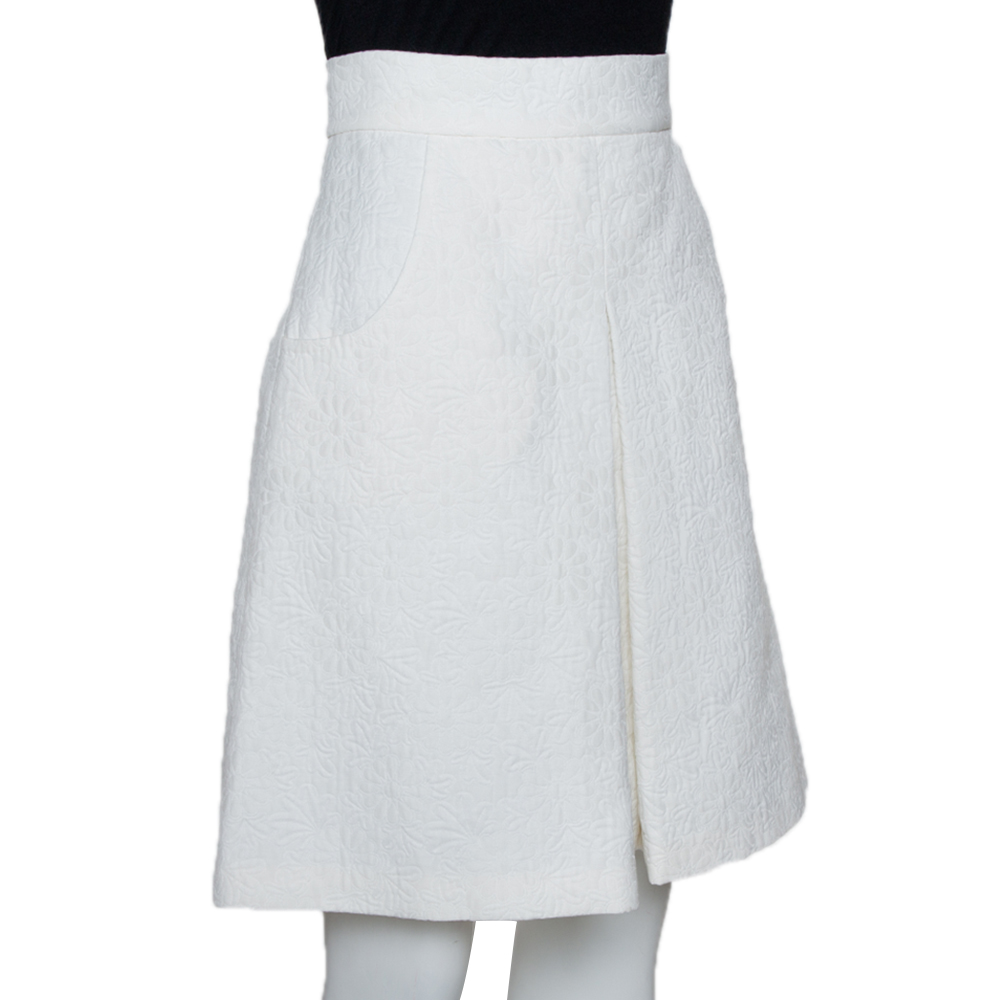 

Dolce & Gabbana White Floral Pattern Cotton A-Line Skirt