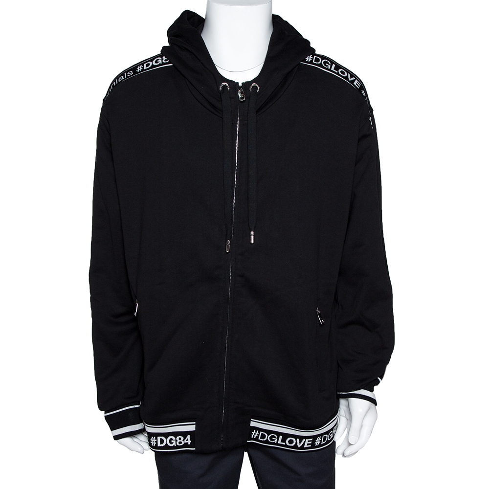 Pre Owned Dolce & Gabbana Black Jersey Zip-Up Hooded Sweatshirt IT 46