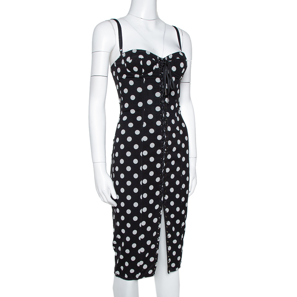 

Dolce & Gabbana Black Polka Dot Silk Lace Up Corset Dress