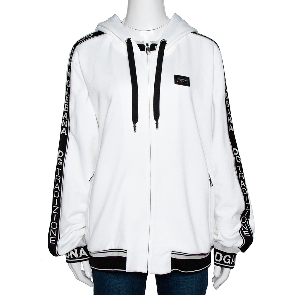 Dolce & Gabbana White Cotton Logo Bands Hooded Sweatshirt IT 40 Dolce ...