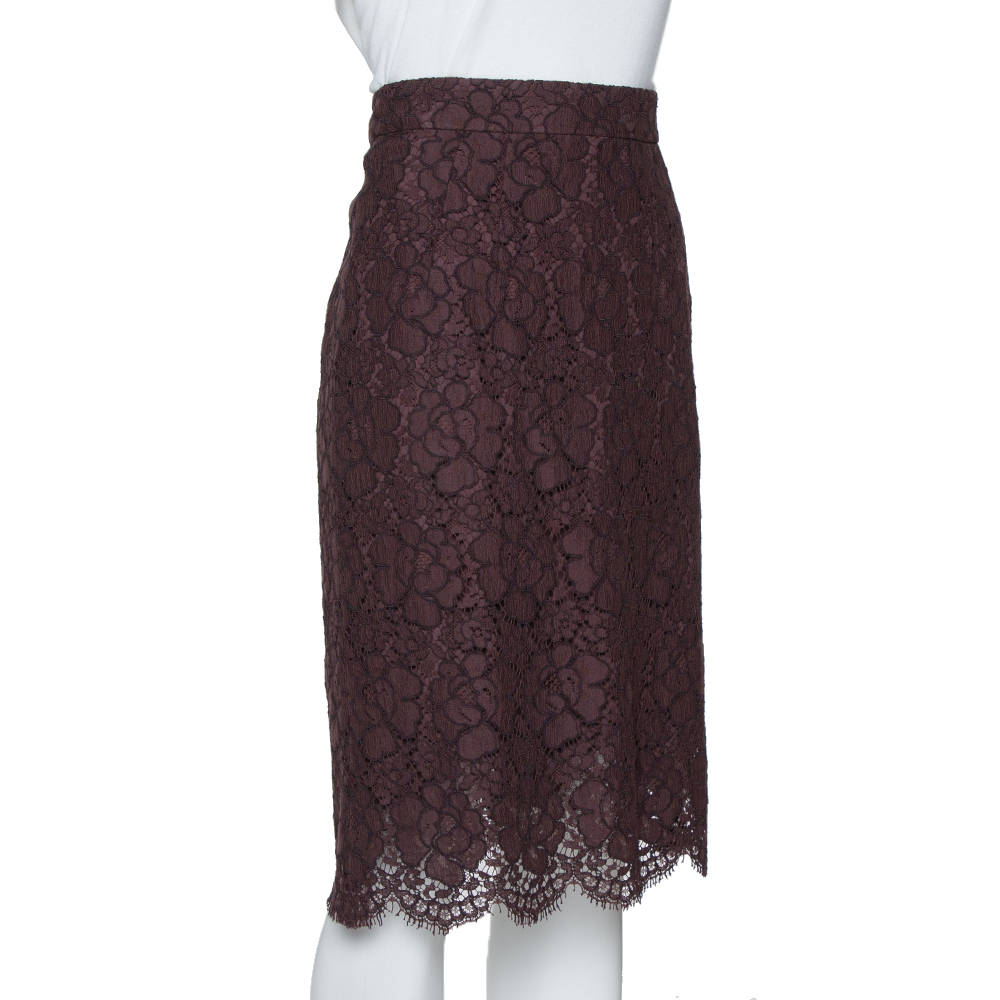 

Dolce & Gabbana Dark Purple Corded Lace Pencil Skirt