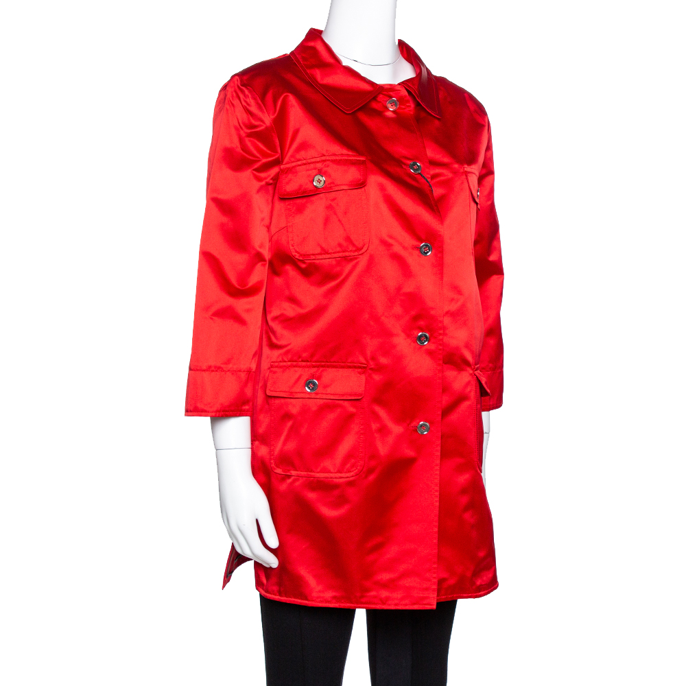 

Dolce & Gabbana Red Silk Satin Button Front Coat