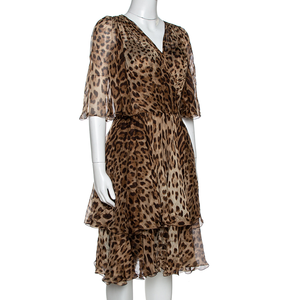 

Dolce & Gabbana Brown Leopard Print Silk Chiffon Flared Dress