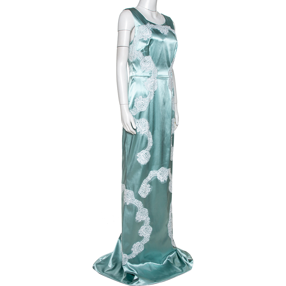 

Dolce & Gabbana Light Blue Satin Lace Trim Gown