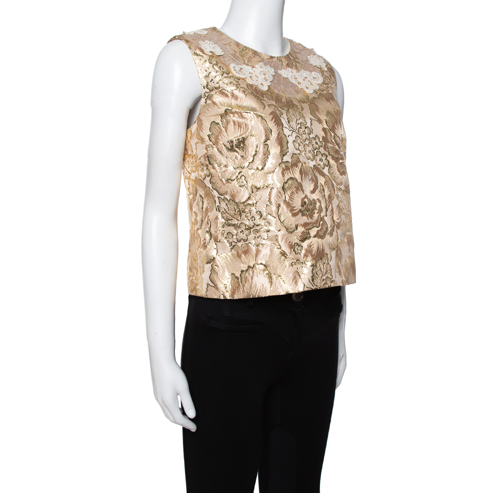 

Dolce & Gabbana Gold Floral Brocade Lace Trim Blouse