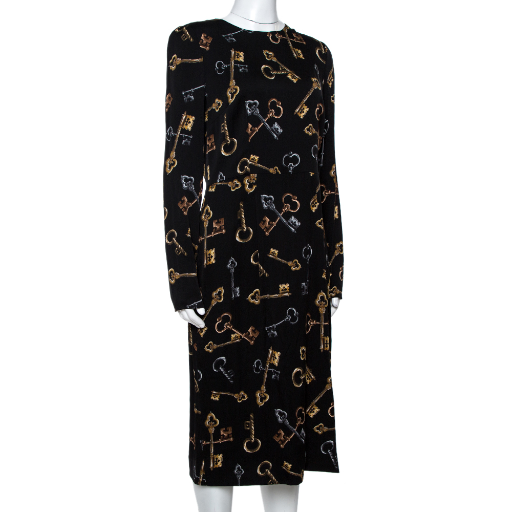 

Dolce & Gabbana Black Keys Print Silk Long Sleeve Sheath Dress