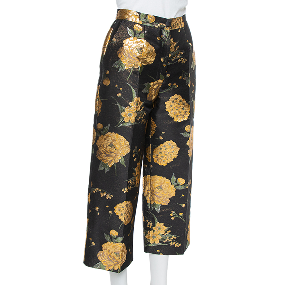 

Dolce & Gabbana Black & Gold Floral Jacquard Cropped Trousers