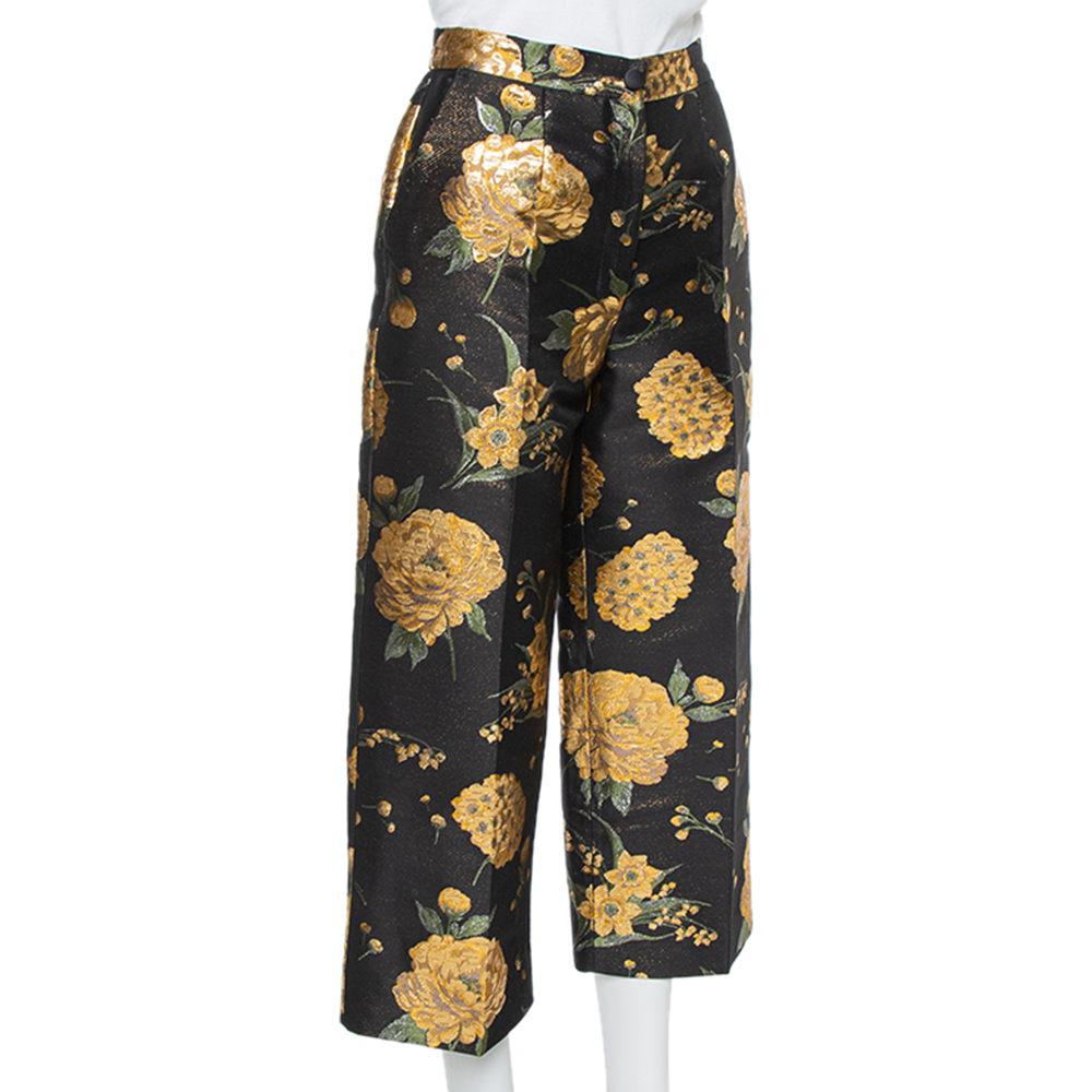 

Dolce & Gabbana Black & Gold Floral Jacquard Cropped Trousers