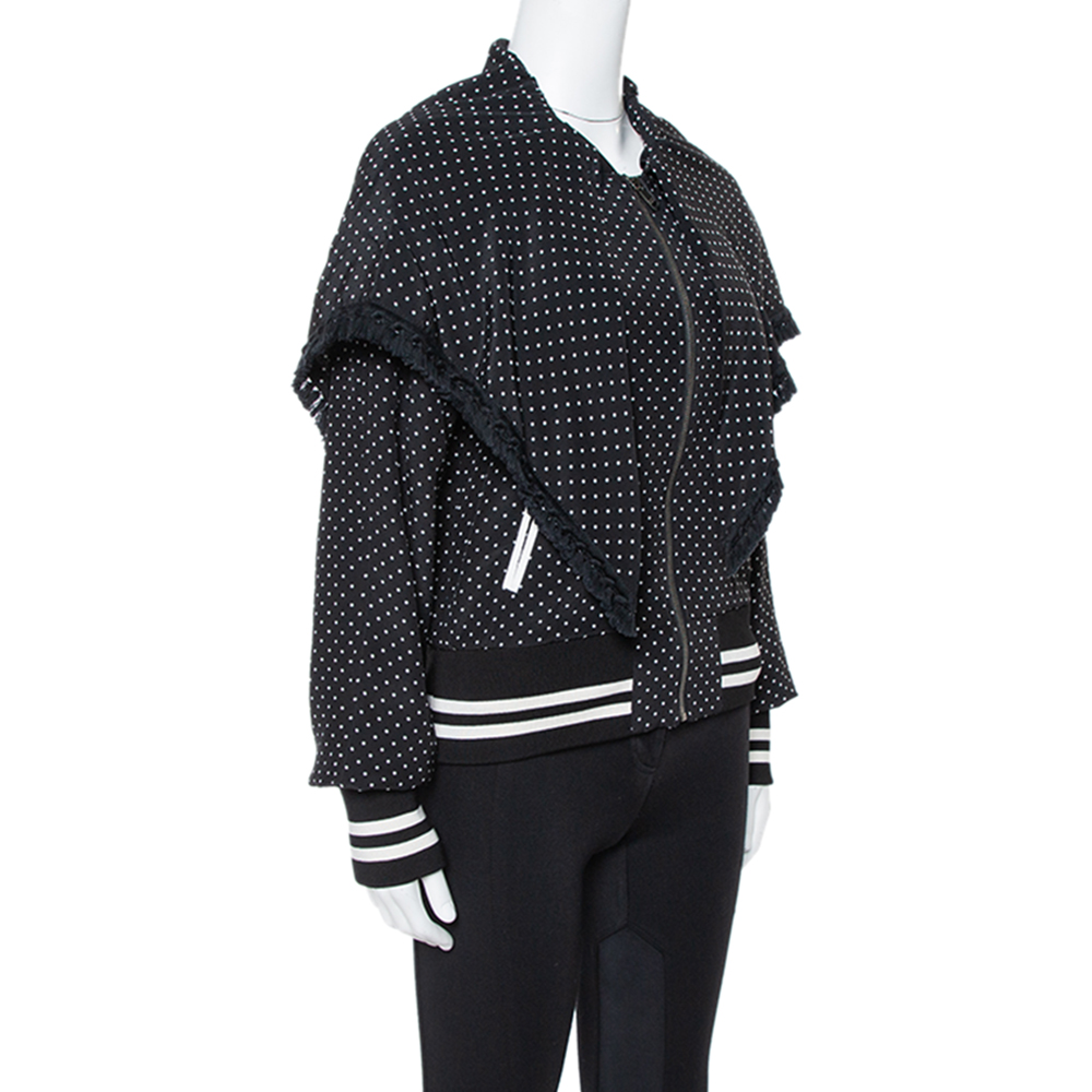 

Dolce & Gabbana Black Polka Dot Silk Detachable Cape Overlay Bomber Jacket