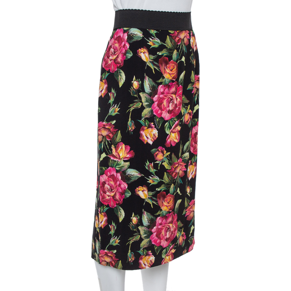 

Dolce & Gabbana Black Floral Print Cady Pencil Skirt