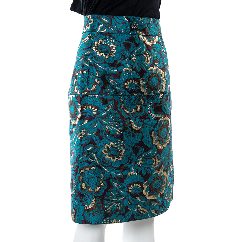 

Dolce & Gabbana Metallic Blue/Gold Jacquard A-Line Skirt