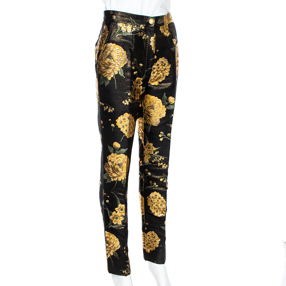 

Dolce & Gabbana Black/Gold Floral Jacquard Straight Leg Trousers