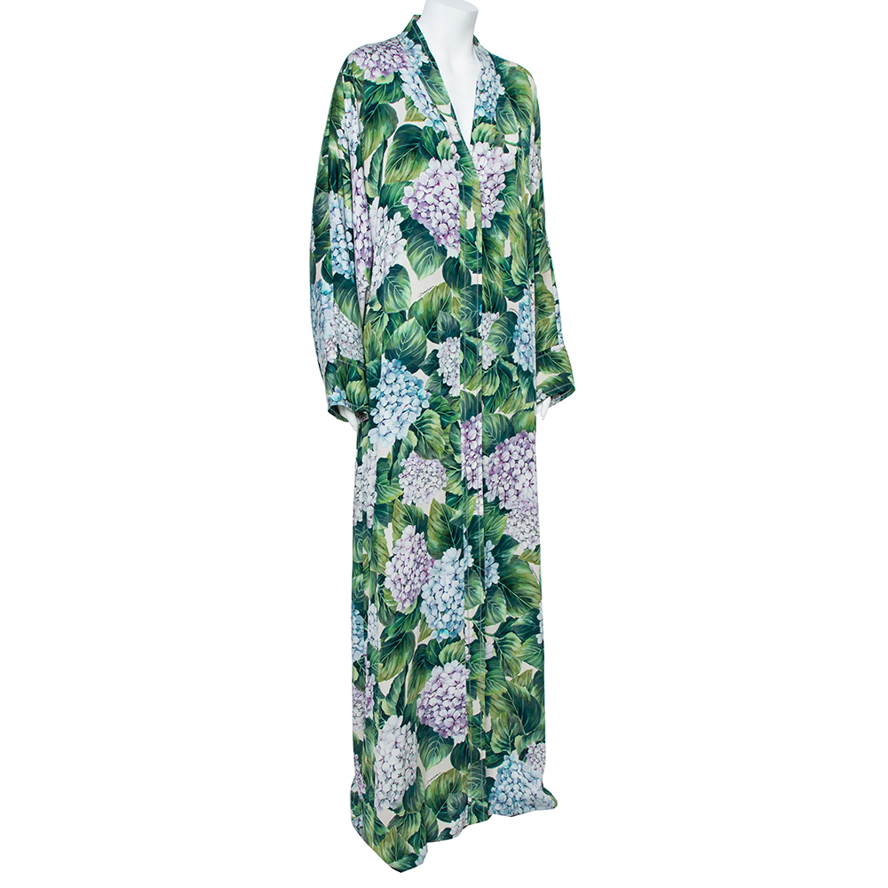 

Dolce & Gabbana Green Ortensia Print Silk Maxi Robe Dress