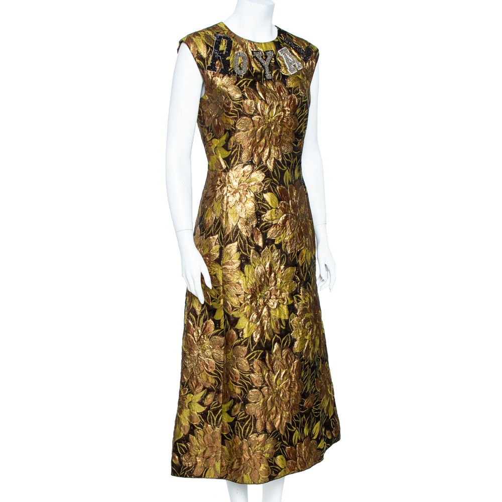 

Dolce & Gabbana Gold Floral Jacquard Royal Embellished Midi Dress