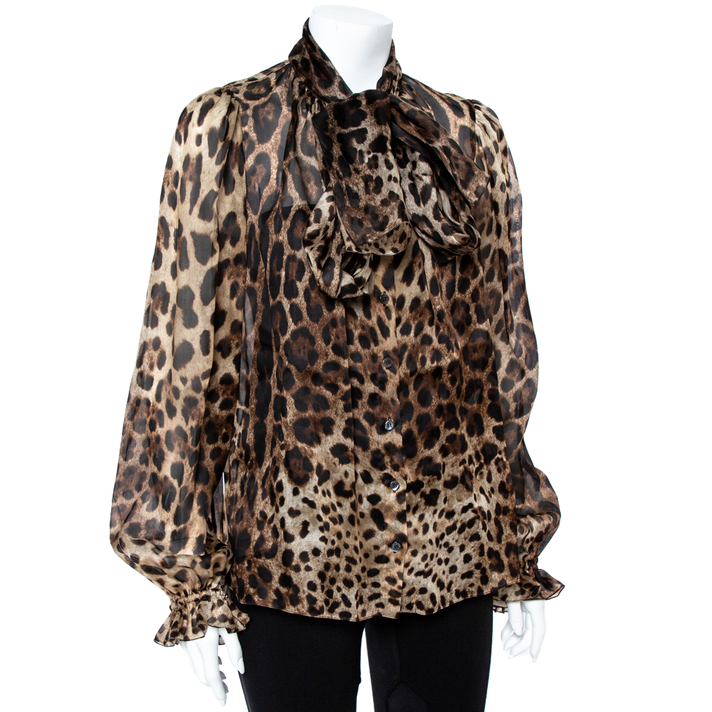 

Dolce & Gabbana Brown Animal Print Silk Top