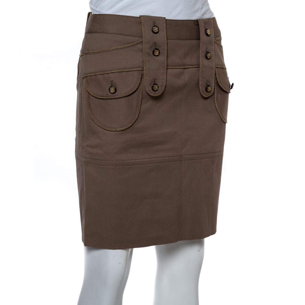 

Dolce & Gabbana Brown Cotton Button Detail Mini Skirt