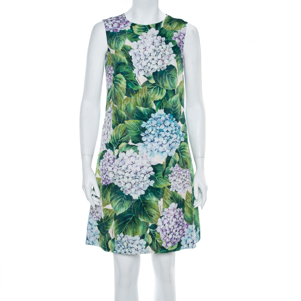 DOLCE & GABBANA MULTICOLOR COTTON HYDRANGEA PRINT A LINE DRESS S