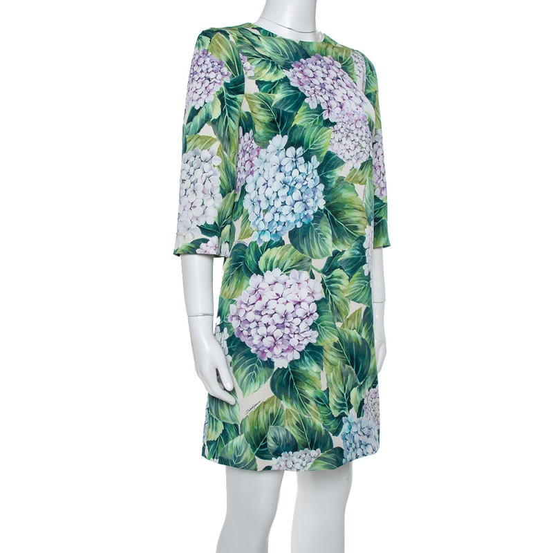 

Dolce & Gabbana Green Hydrangea Print Silk Shift Dress