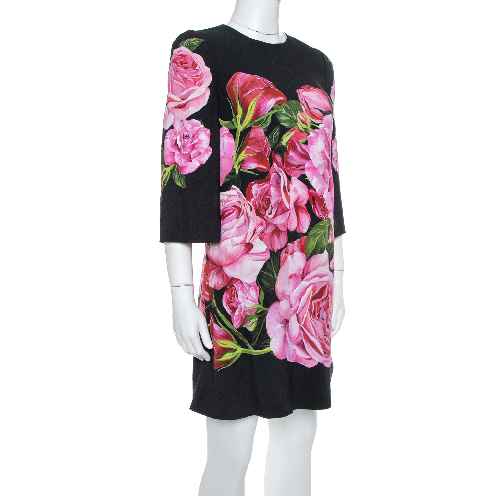 

Dolce & Gabbana Black Rose Print Crepe Shift Dress