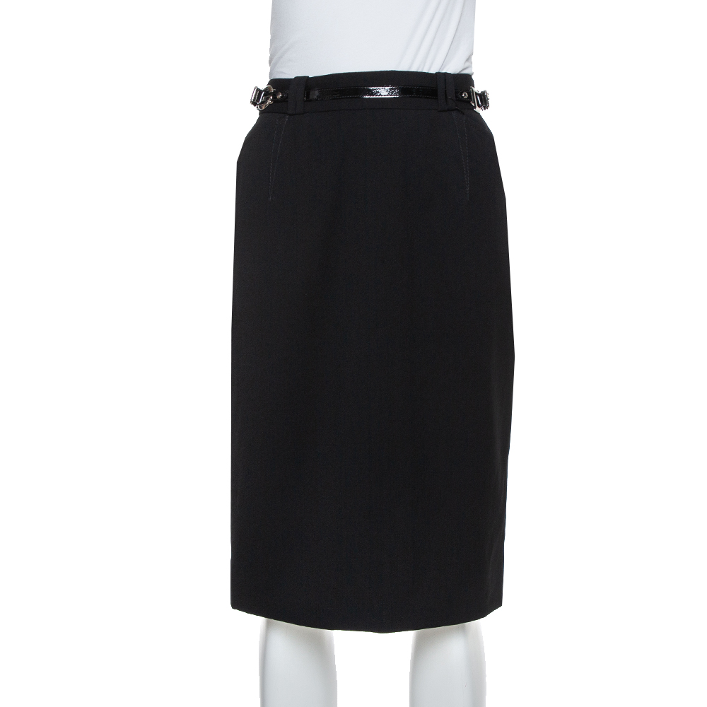 Pre-owned Dolce & Gabbana Black Wool Belt Detail Pencil Skirt M