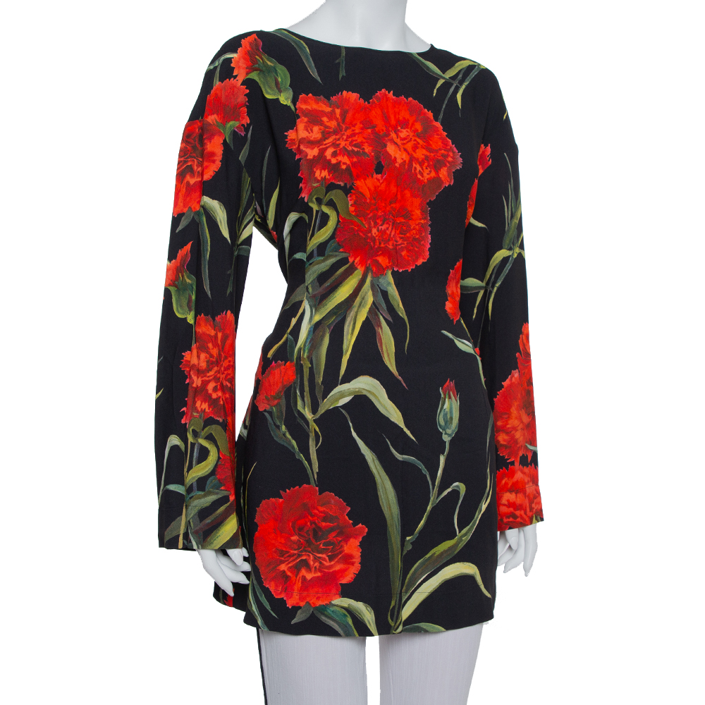 

Dolce & Gabbana Black and Red Floral Printed Long Sleeve Tunic