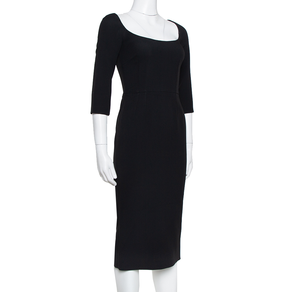 

Dolce & Gabbana Black Crepe Open Neck Midi Dress