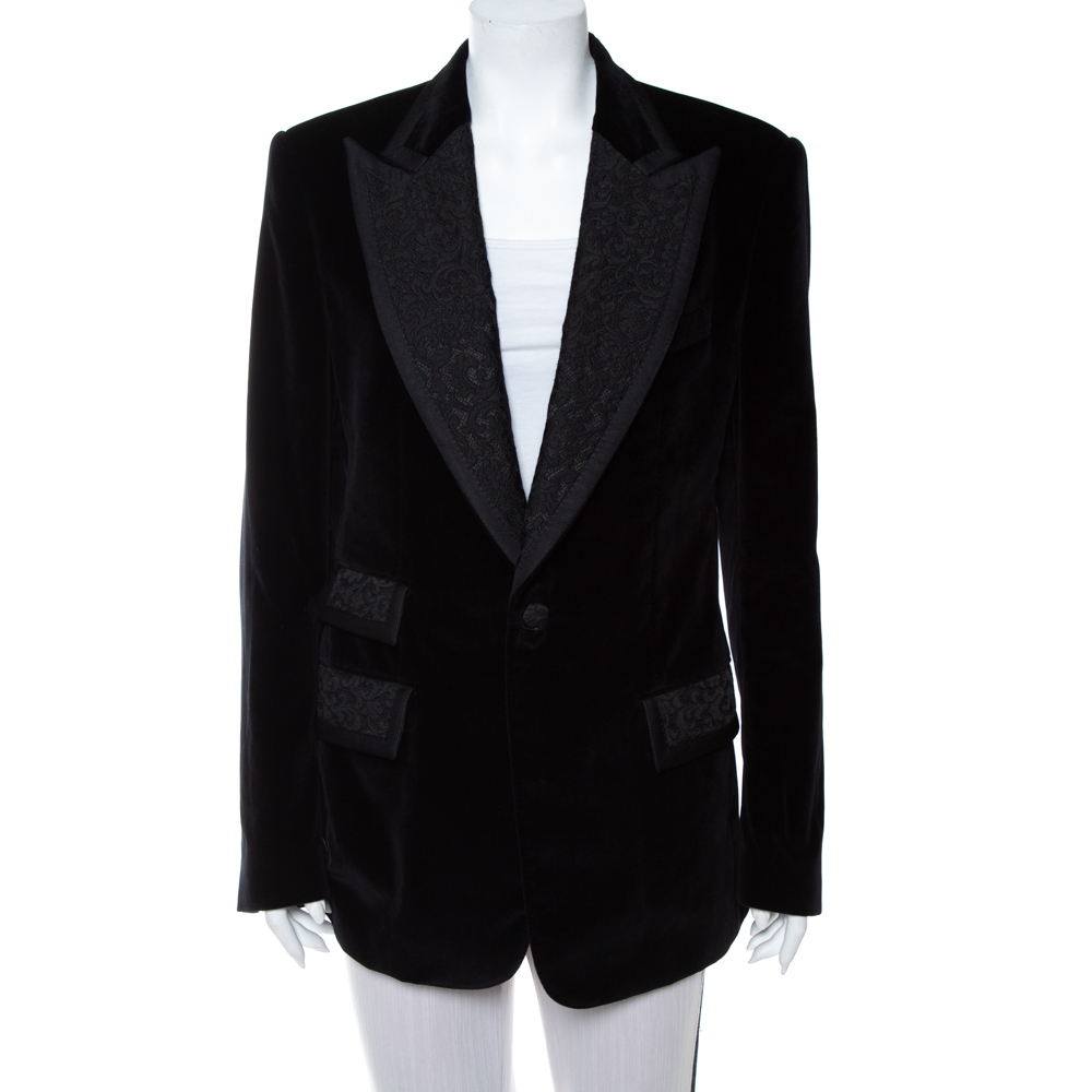 Pre-owned Dolce & Gabbana Black Velvet Casino Tuxedo Jacket L