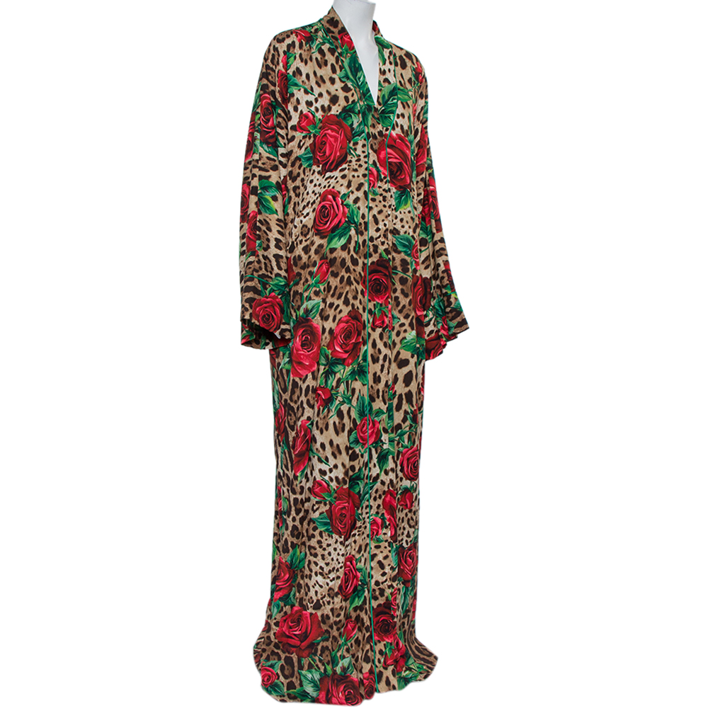 

Dolce & Gabbana Animal & Rose Printed Silk Abaya, Brown