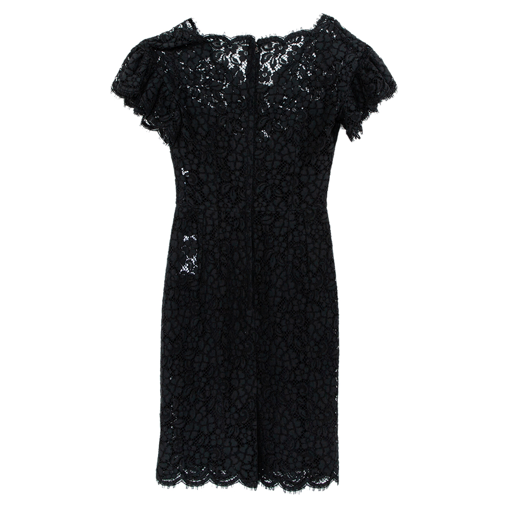 

Dolce & Gabbana Black Lace Ruffled Sleeve Sheath Dress