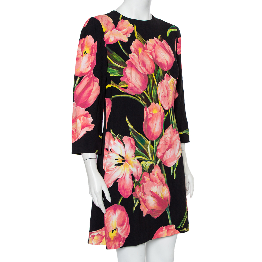

Dolce & Gabbana Black Tulip Printed Crepe Shift Dress