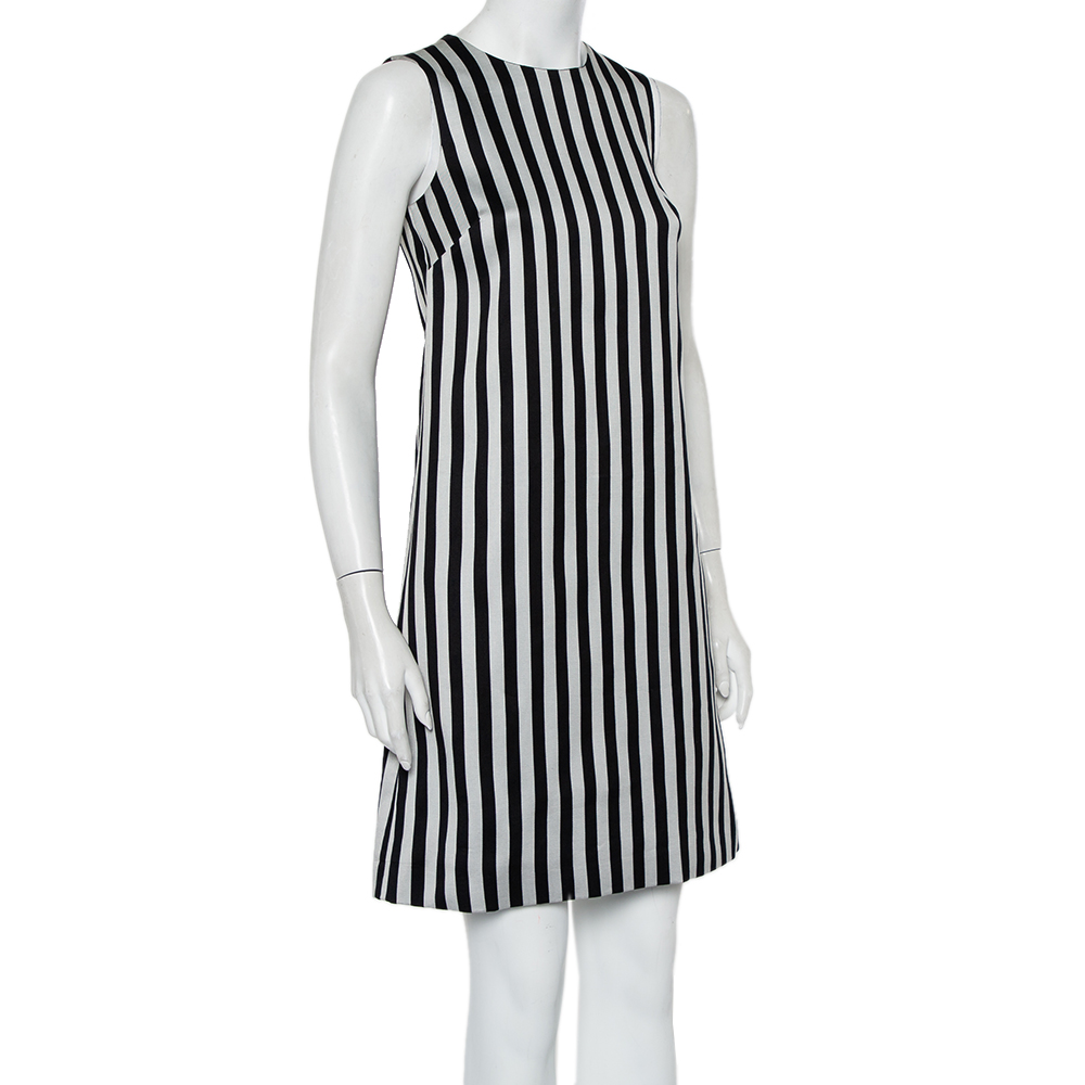 

Dolce & Gabbana Monochrome Cotton & Silk Striped Shift Dress, Black