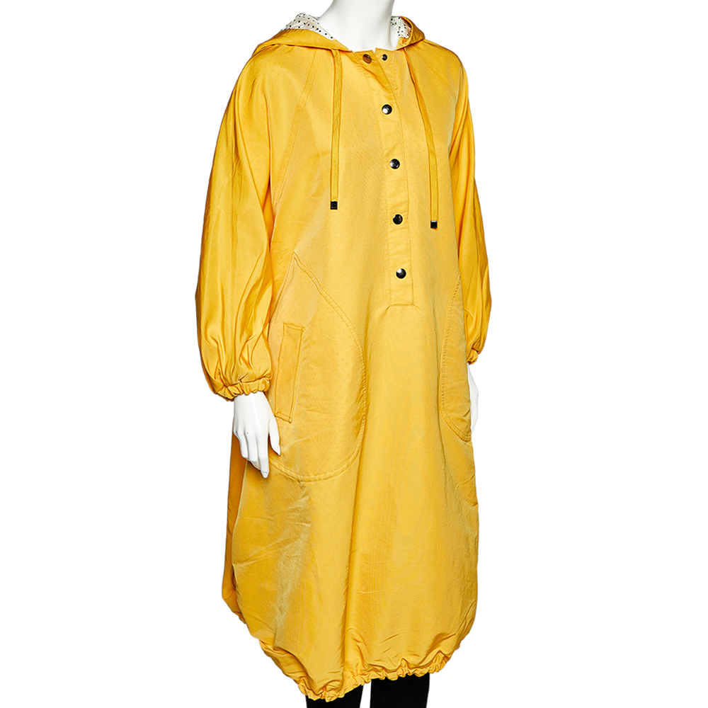 

Dolce & Gabbana Yellow Cotton Half Button Oversized Hooded Parka Coat