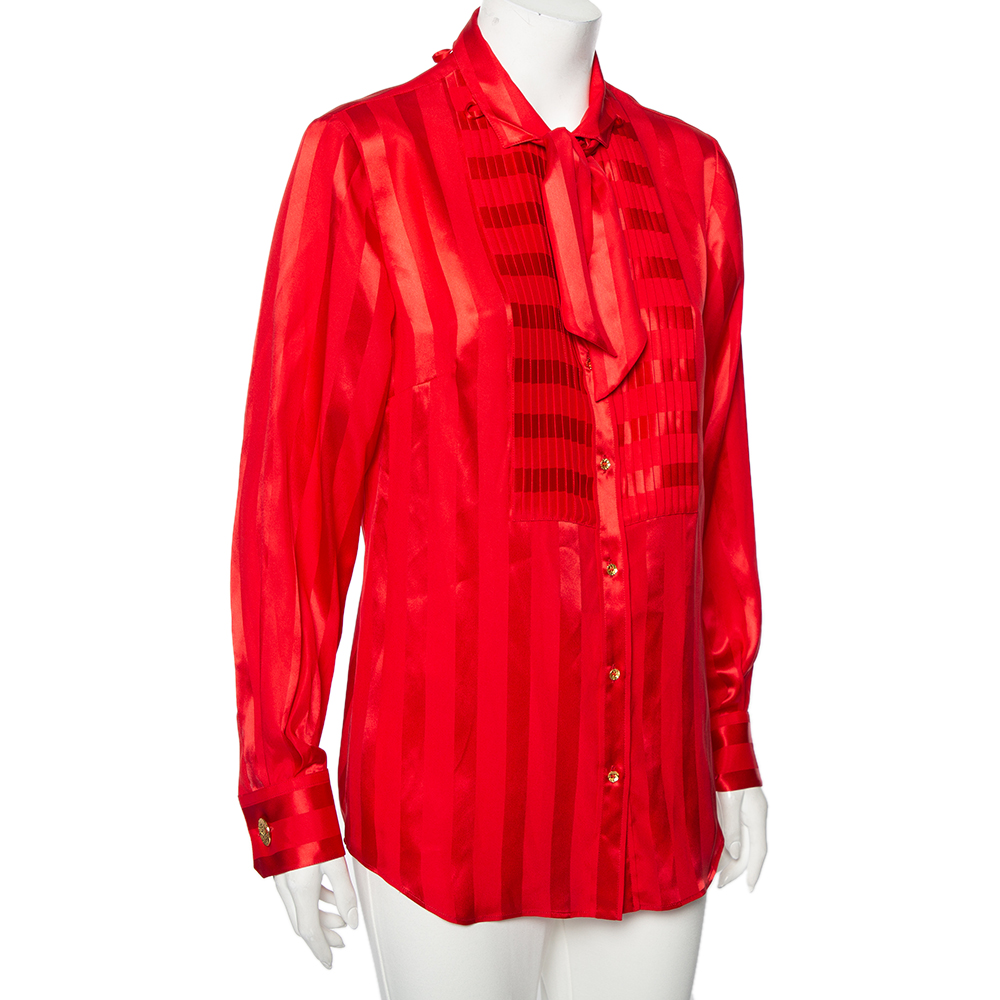 

Dolce & Gabbana Red Striped Silk Neck Scarf Detail Button Front Shirt
