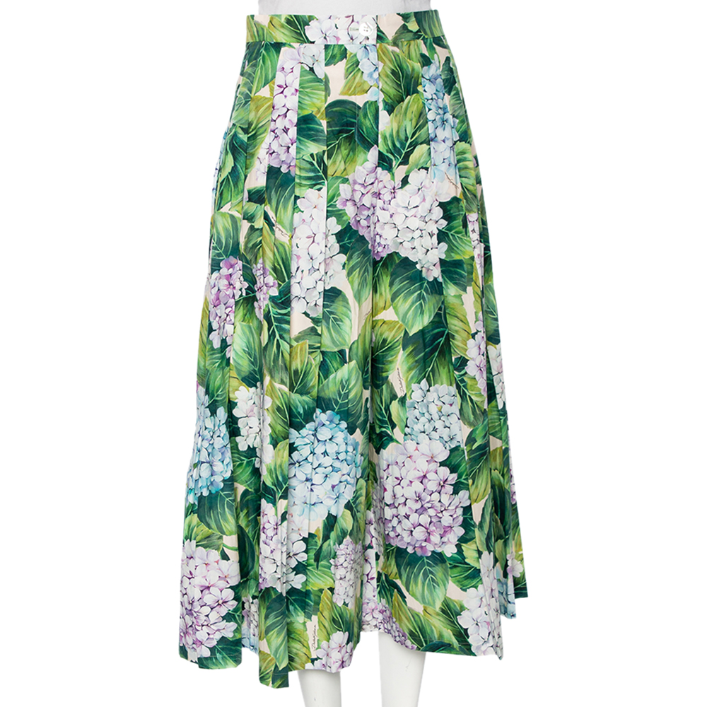 

Dolce & Gabbana Hydrangea Printed Cotton High Waist Wide Leg Pants, Green