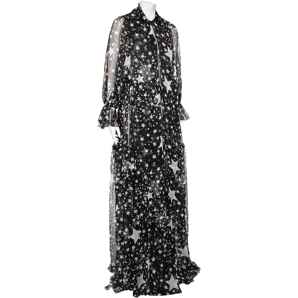 

Dolce & Gabbana Black Star Printed Silk Chiffon Neck Tie Detailed Gown