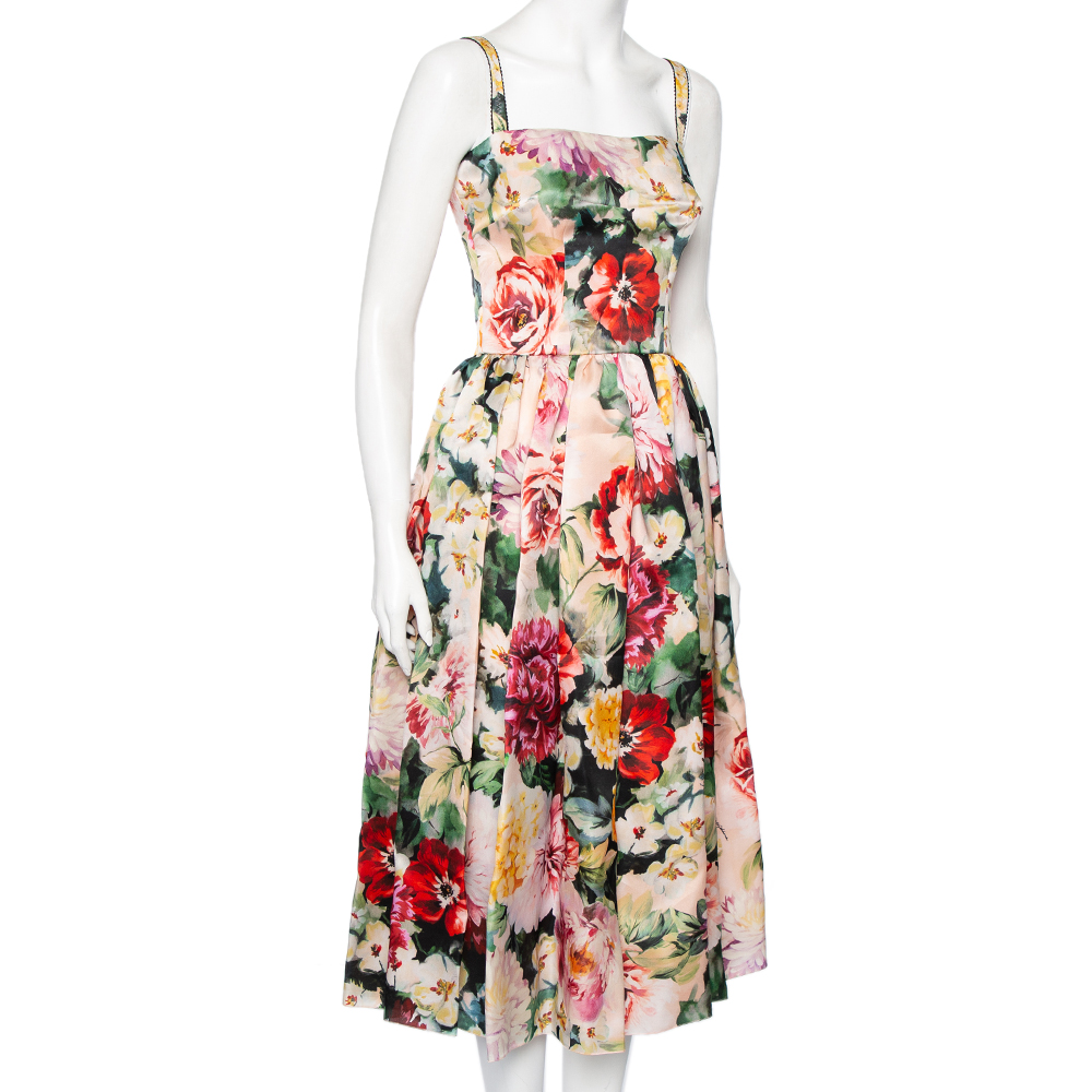 

Dolce & Gabbana Multicolor Floral Printed Silk Sleeveless Midi Dress