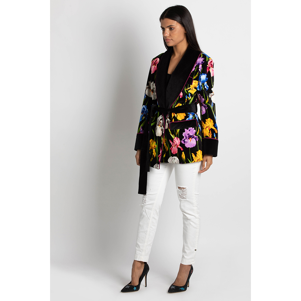

Dolce & Gabbana Multi_Color Iris-print Velvet Short Robe Top  (IT 42, Multicolor