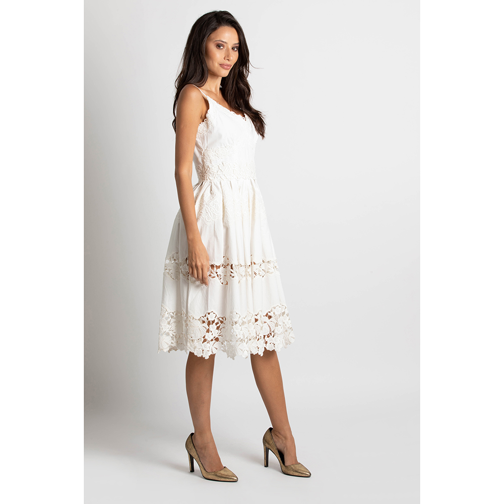 

Dolce & Gabbana White Embroidered Cotton Midi Dress  (IT 36