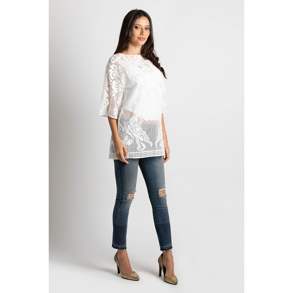 

Dolce & Gabbana White Cotton-Blend Lace Top  (IT 42