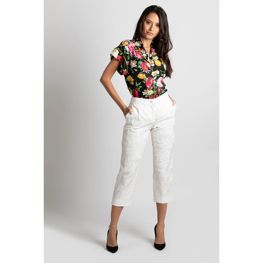 

Dolce & Gabbana White Jacquard Floral Trousers  (46