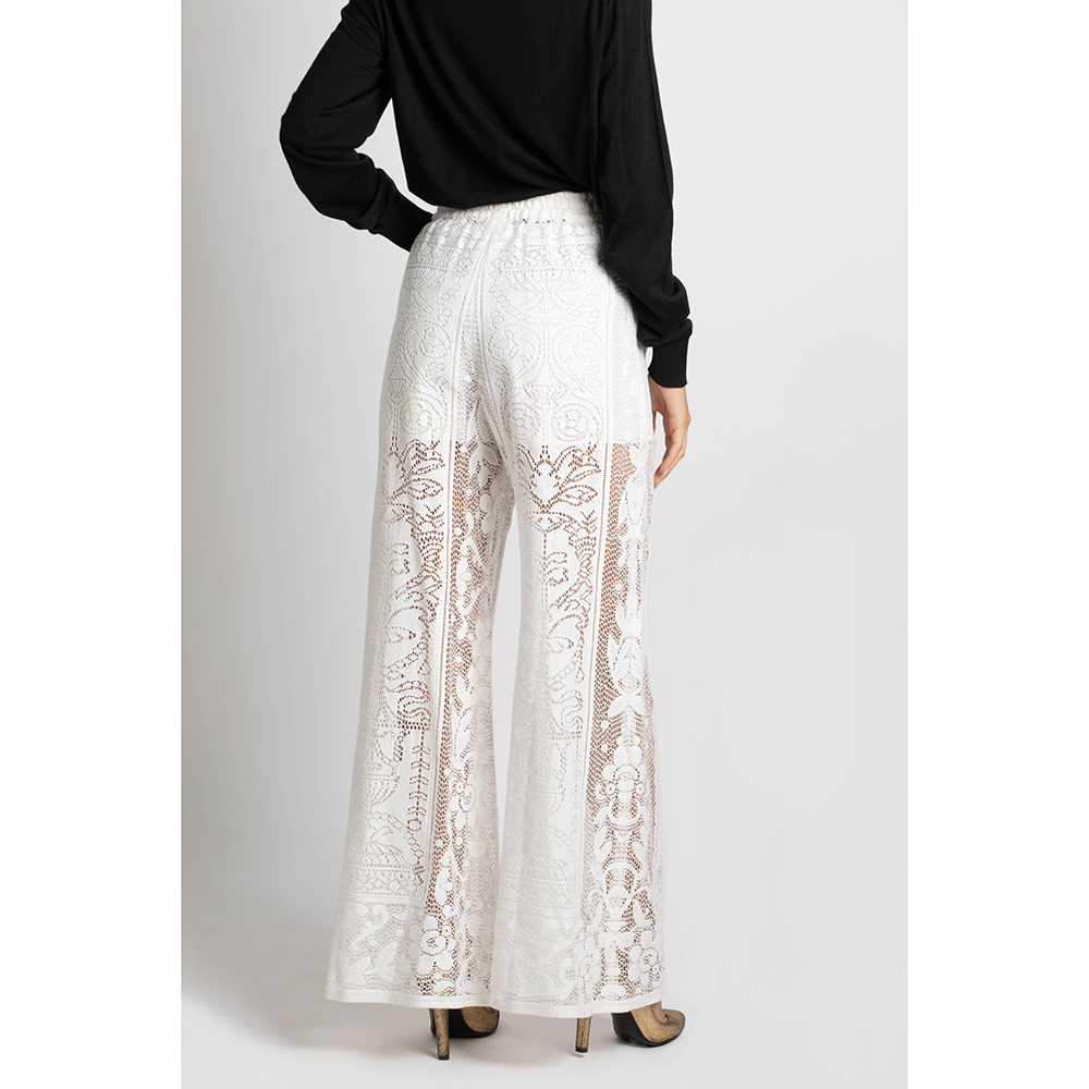 

Dolce & Gabbana White Embroidered Wide Leg Trousers  (36