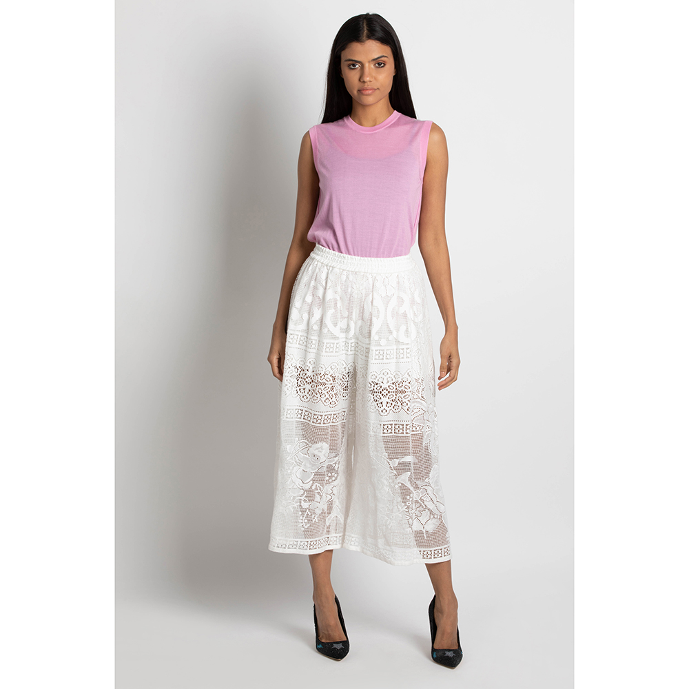 

Dolce & Gabbana White Laced wide leg Cropped Trousers  (38