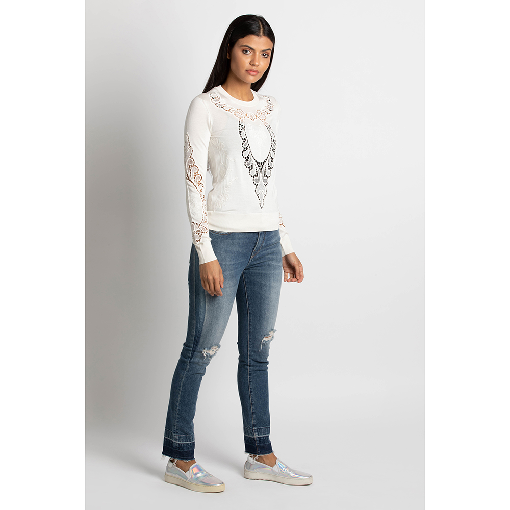 

Dolce & Gabbana White Embroidered Pullover  (IT 36