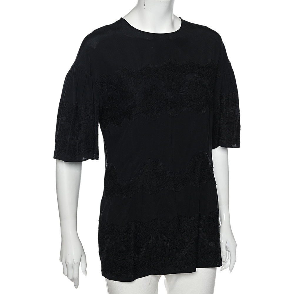 

Dolce & Gabbana Black Silk & Lace Bell Sleeve Top