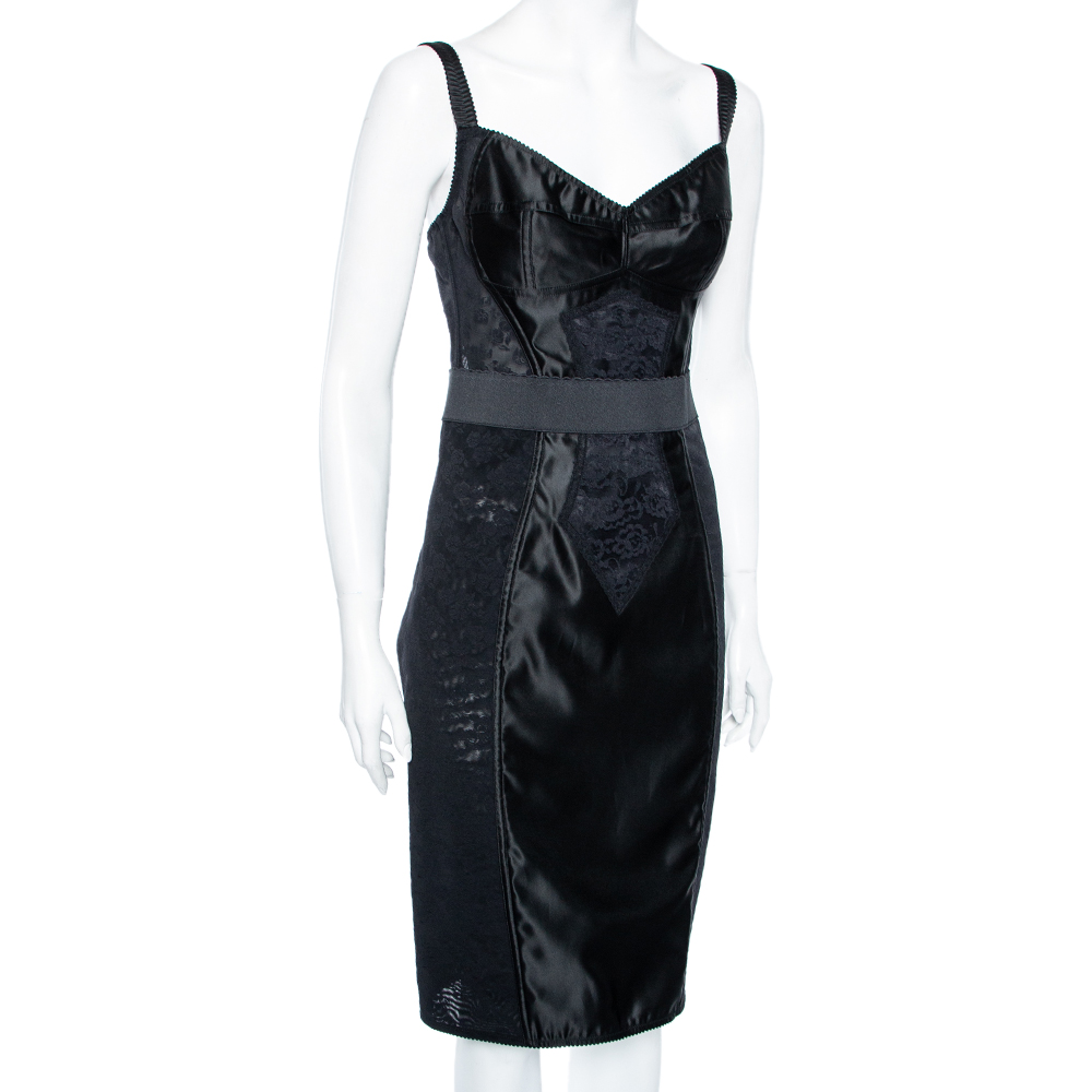 

Dolce & Gabbana Black Satin & Lace Paneled Bustier Bodycon Dress