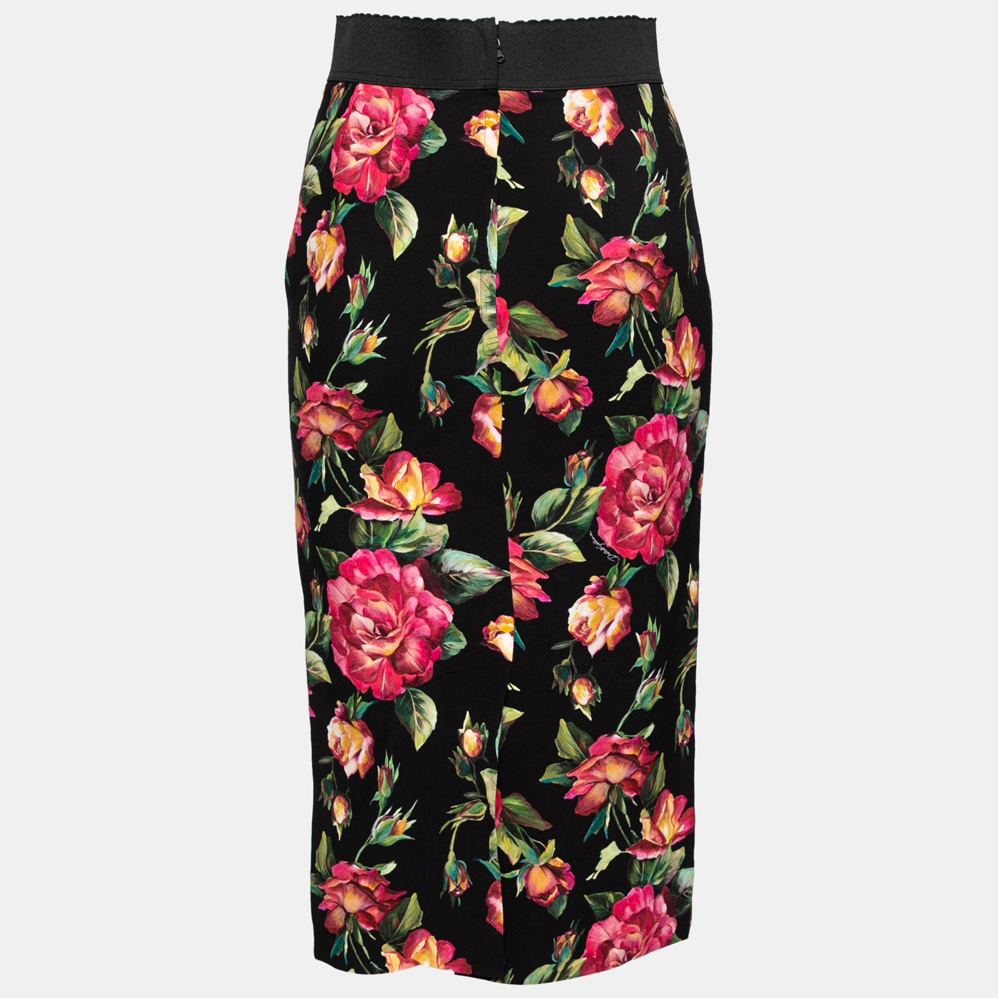 

Dolce & Gabbana Black Floral Printed Crepe Pencil Skirt