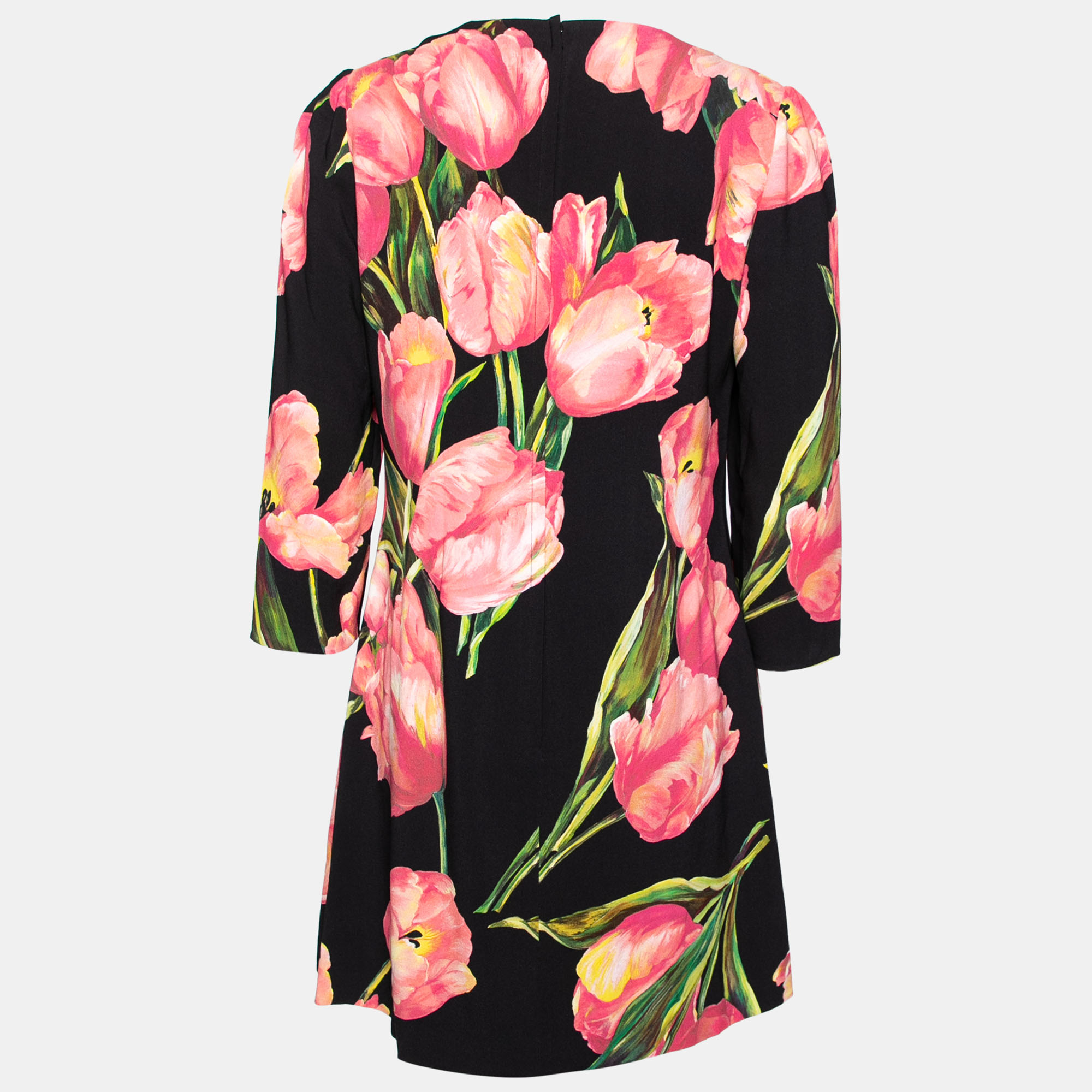 

Dolce & Gabbana Black Tulip Printed Crepe Short Shift Dress