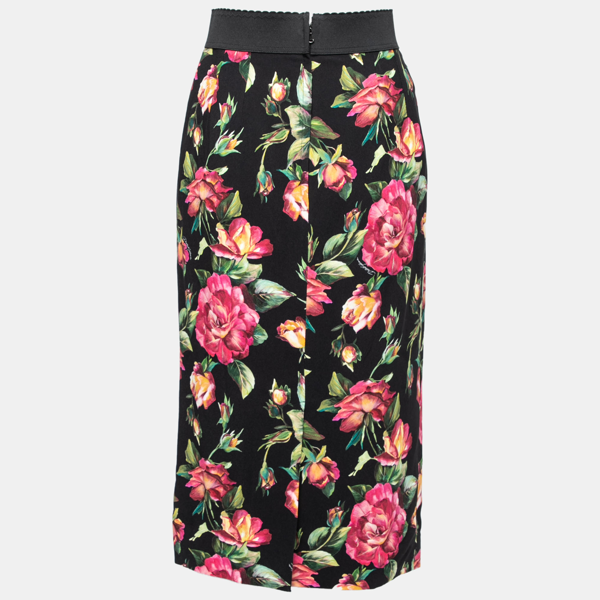 

Dolce & Gabbana Black Floral Print Crepe Cady Pencil Skirt