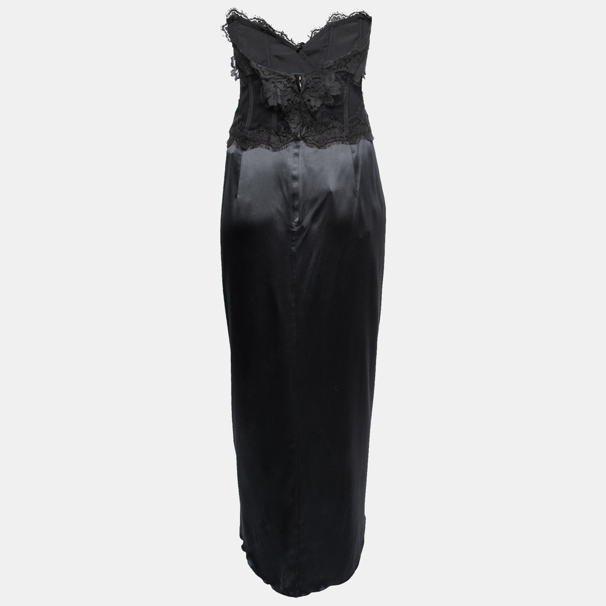 

Dolce & Gabbana Black Lace & Satin Draped Asymmetric Corset Dress