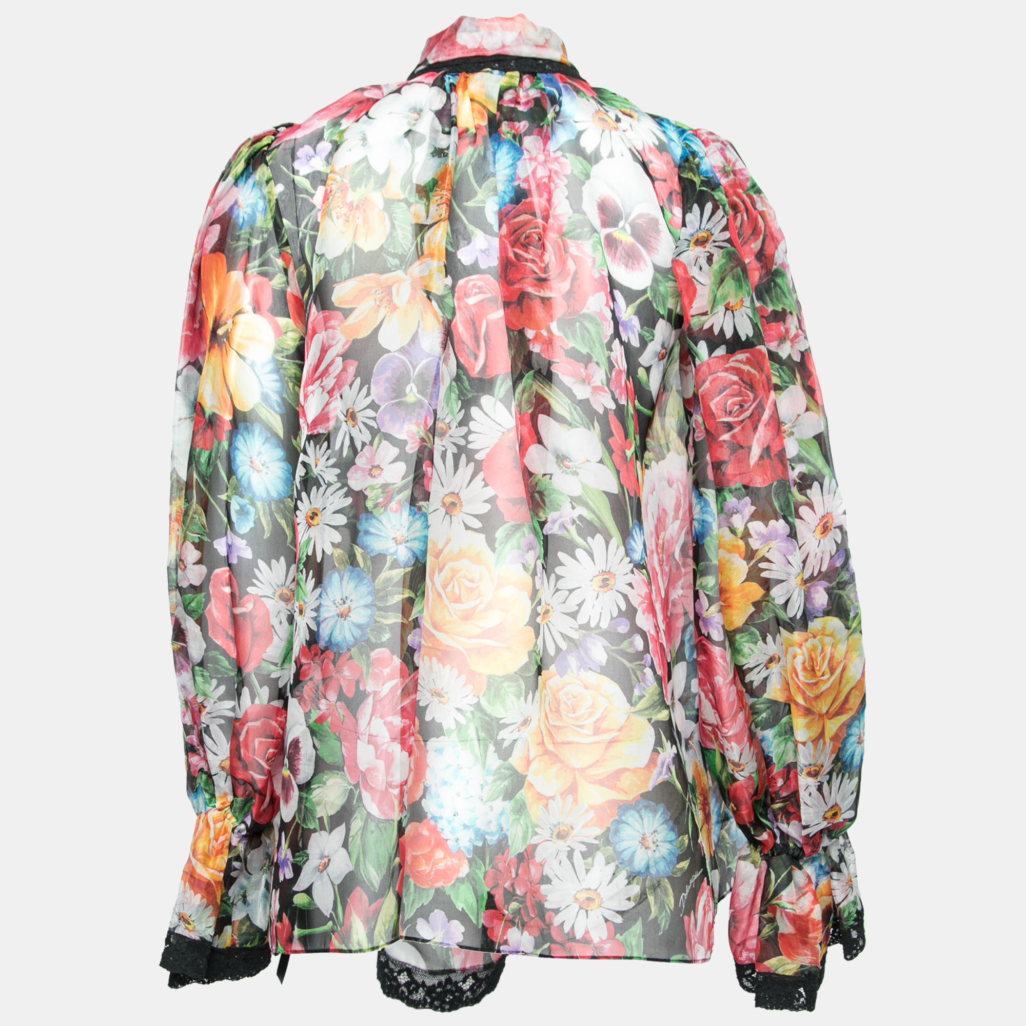 

Dolce & Gabbana Multicolor Floral Printed Bow Tie Long Sleeve Blouse